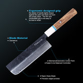 Meteorite IceRaven 7" Nakiri - Japanese Vegetable Knife with Black/Sliver Hammered and 67-Layer Damascus Blade & Olive Wood Handle
